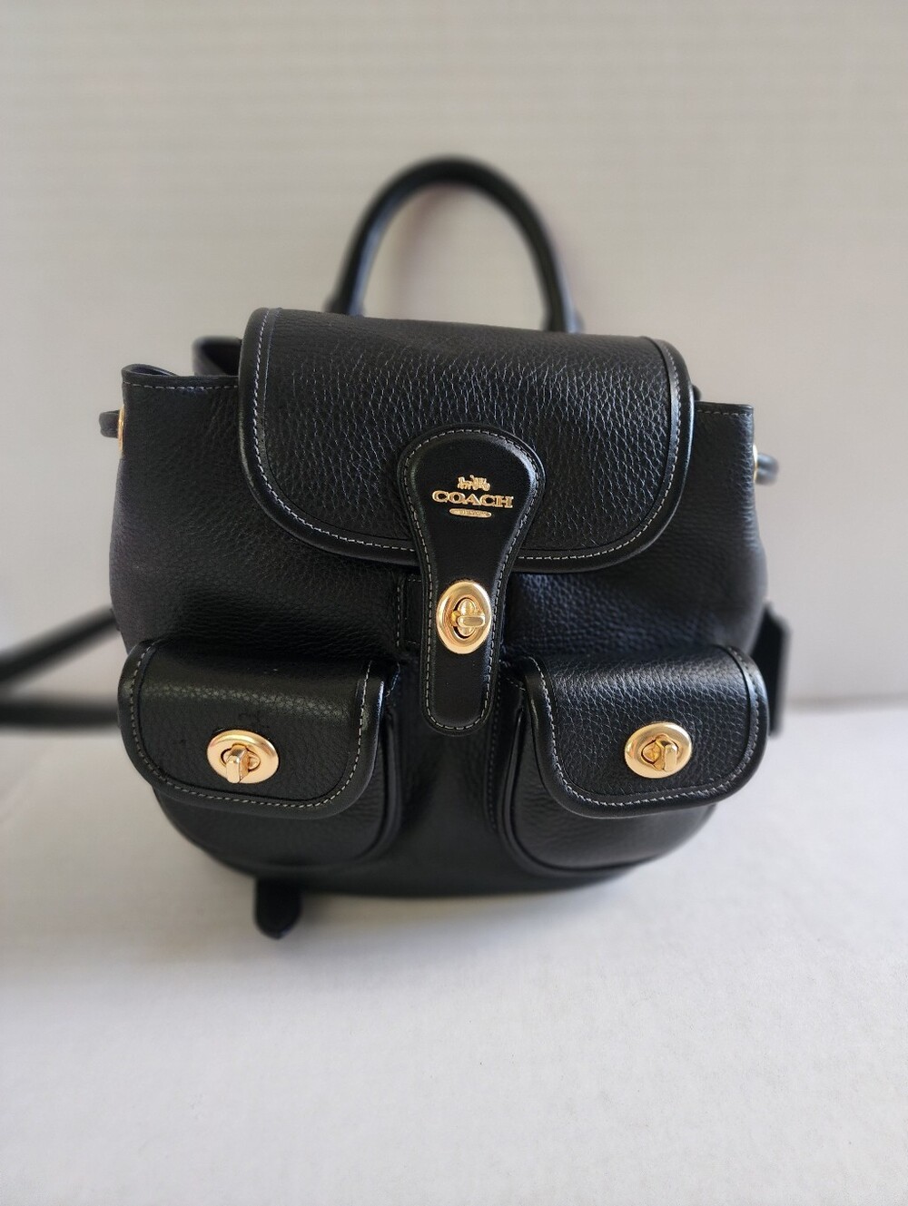 Coach Hadley Black Pebbled Leather Mini Backpack with Gold-Tone Hardware - Picture 6 of 6